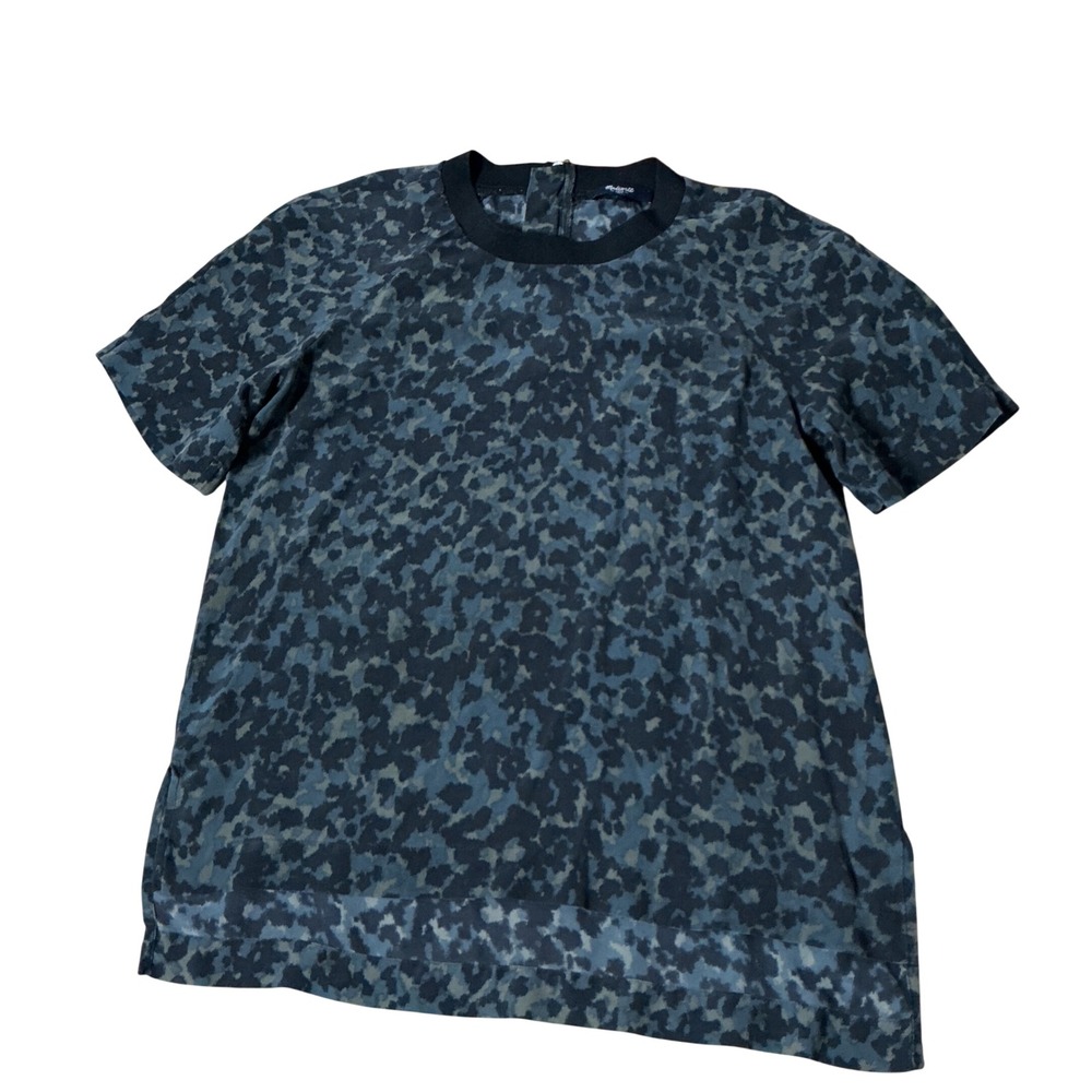Madewell Womens Raglan Leopard Print 100% Silk‎ Short Sleeve Zipper Top B7400 S